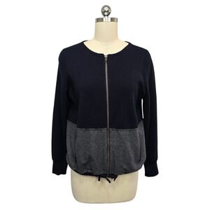 J. Crew Navy Gray Merino Wool Blend Zip Front Sweater Size‎ Small Preppy Office